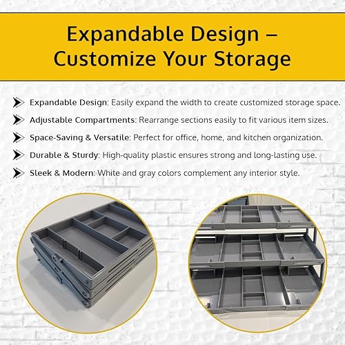 Miniatura 5 de Organizador de cajones de 3 niveles, organizador inteligente de cajones de varios niveles para escritorio, organizador expandible para oficina,