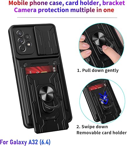 Miniatura 2 de Funda tipo cartera para Samsung Galaxy A32 (4G), ranura para tarjeta de crédito, diseño portátil, resistente, doble capa, híbrida, acolchada,