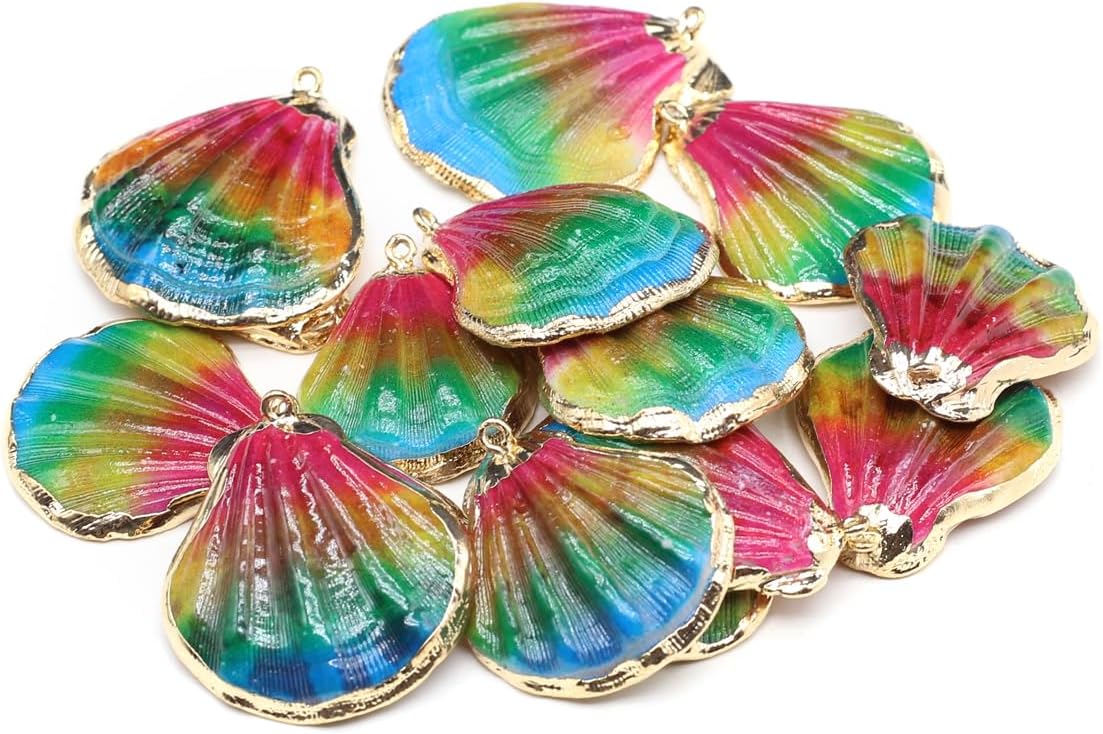 QSLLER Natural Conch Shell Beads Multicolor Sea Shell Beads For Making DIY Craft Fish Tank Aquarium Ornaments 10pcs