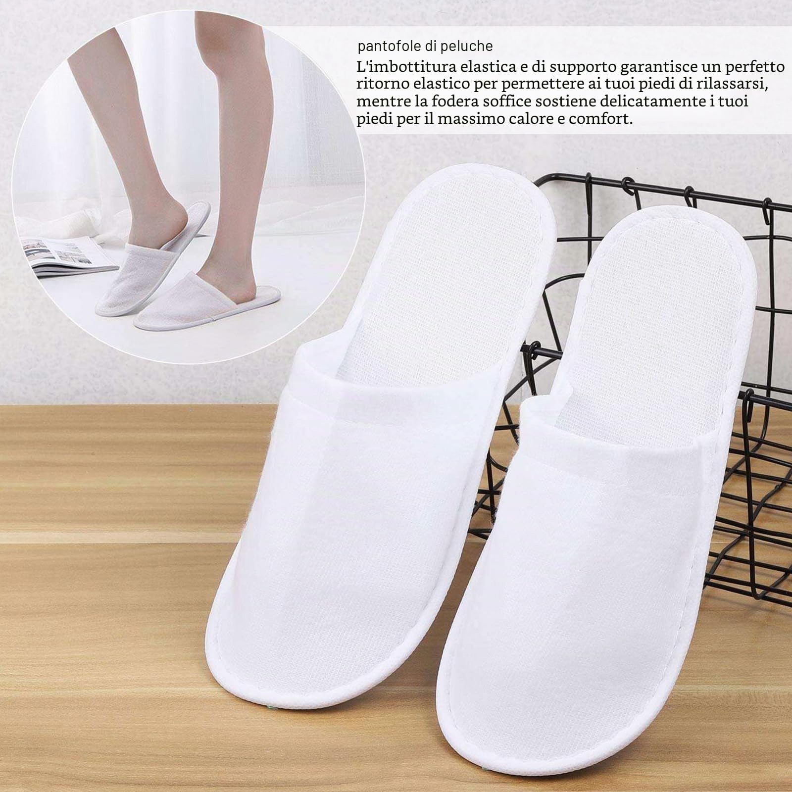 Bavooty Ciabatte Ospiti,Ciabatte da Viaggio,Pantofole Chiuse,Pantofole Ospiti,Monouso,Antiscivolo,Spugna Premium,Misura Universale,6 Paia