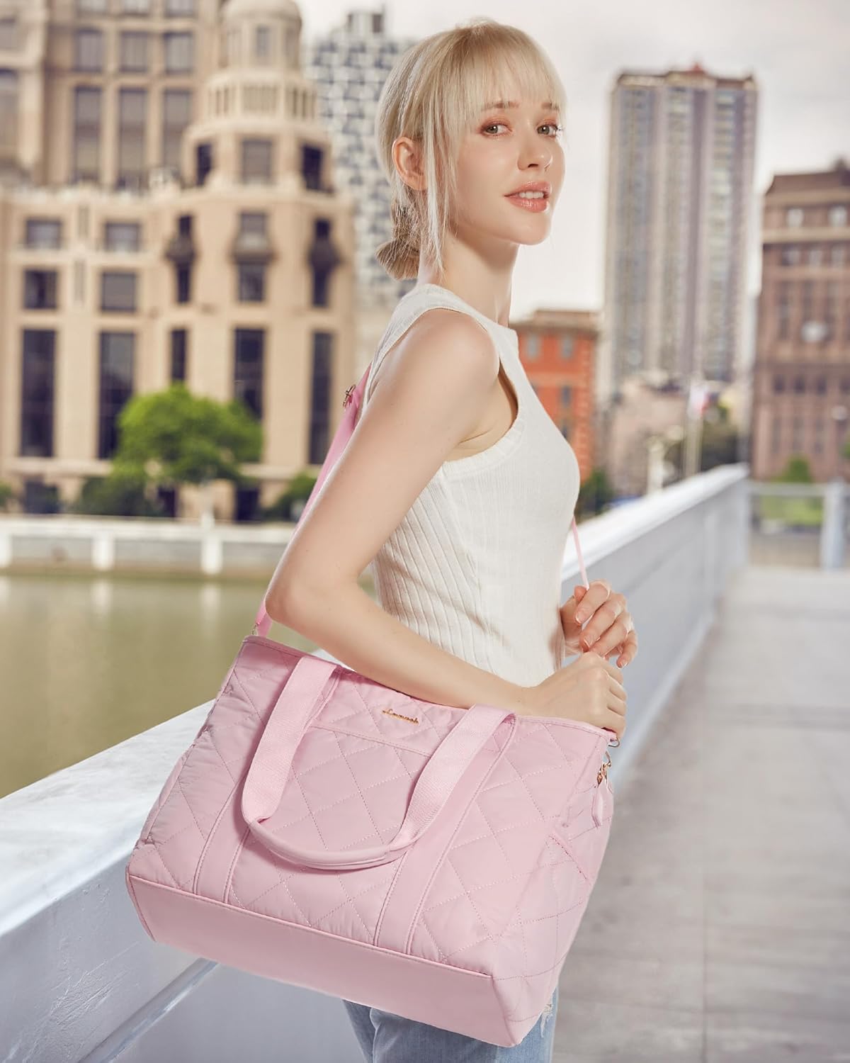 LOVEVOOK Tote Bag for Women, Puffer Work Tote Bag with Zipper, Quilted Nurse Teacher Shoulder for Daily,Travel,Gifts for Her - Image 2