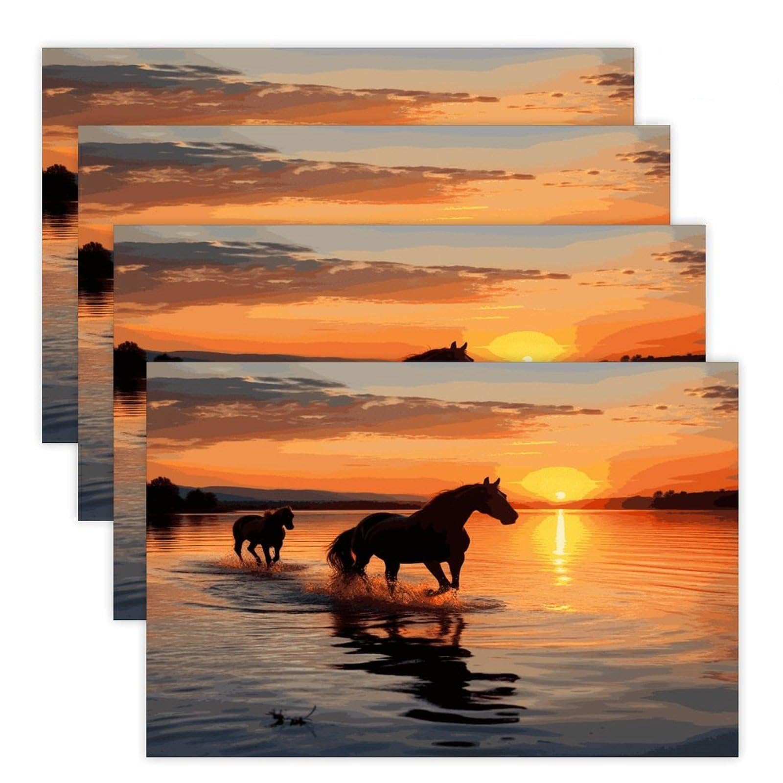 Sunsets Lake Horses Placemats Heat-Resistant Washable Place Mats Anti Slip Dining Table Place Mats Wipeable Dining Table Mats Kitchen Decoration Placemats 17.7’’×11.8’’