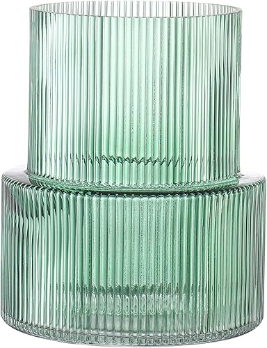 Miniatura 14 de Jarrón redondo de cristal, floreros para ramo, jarrones de vidrio acanalado para flores, pequeño jarrón transparente para sala de estar, oficina,