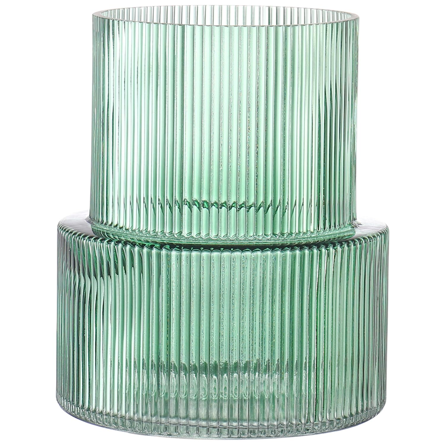 KAYLETIN Jarrón de cristal verde, jarrones acanalados para flores, florero para tulipanes, jarrones modernos para sala de estar, mesa de comedor, entrada, manto, estante, boda, oficina, 19 cm
