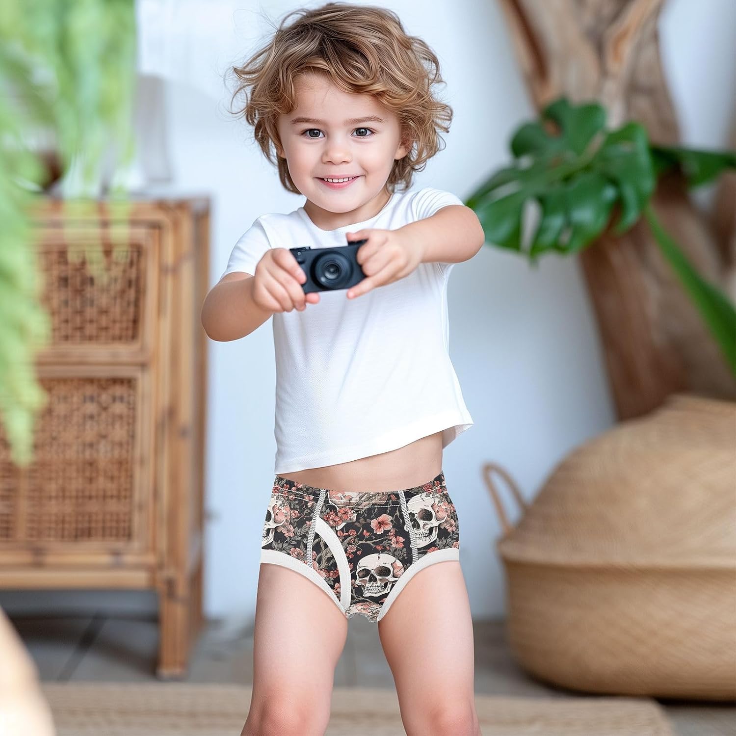 visesunny Boys Potty Training Underwear Skull Bones Flower Pattern Breathe Cotton Briefs Size 2T-8Y for Toddler