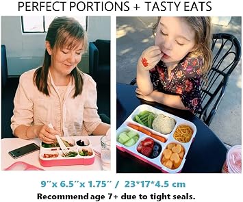 Bundle of Bento-Box Lunch-box Containers for Kids with 6 compartments (Pink) + 2x Small Bento Lunch Box for Kids