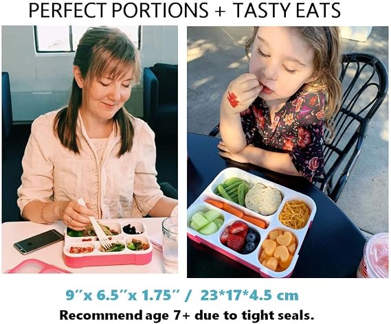 Bundle of Bento-Box Lunch-box Containers for Kids with 6 compartments (Pink) + 2x Small Bento Lunch Box for Kids