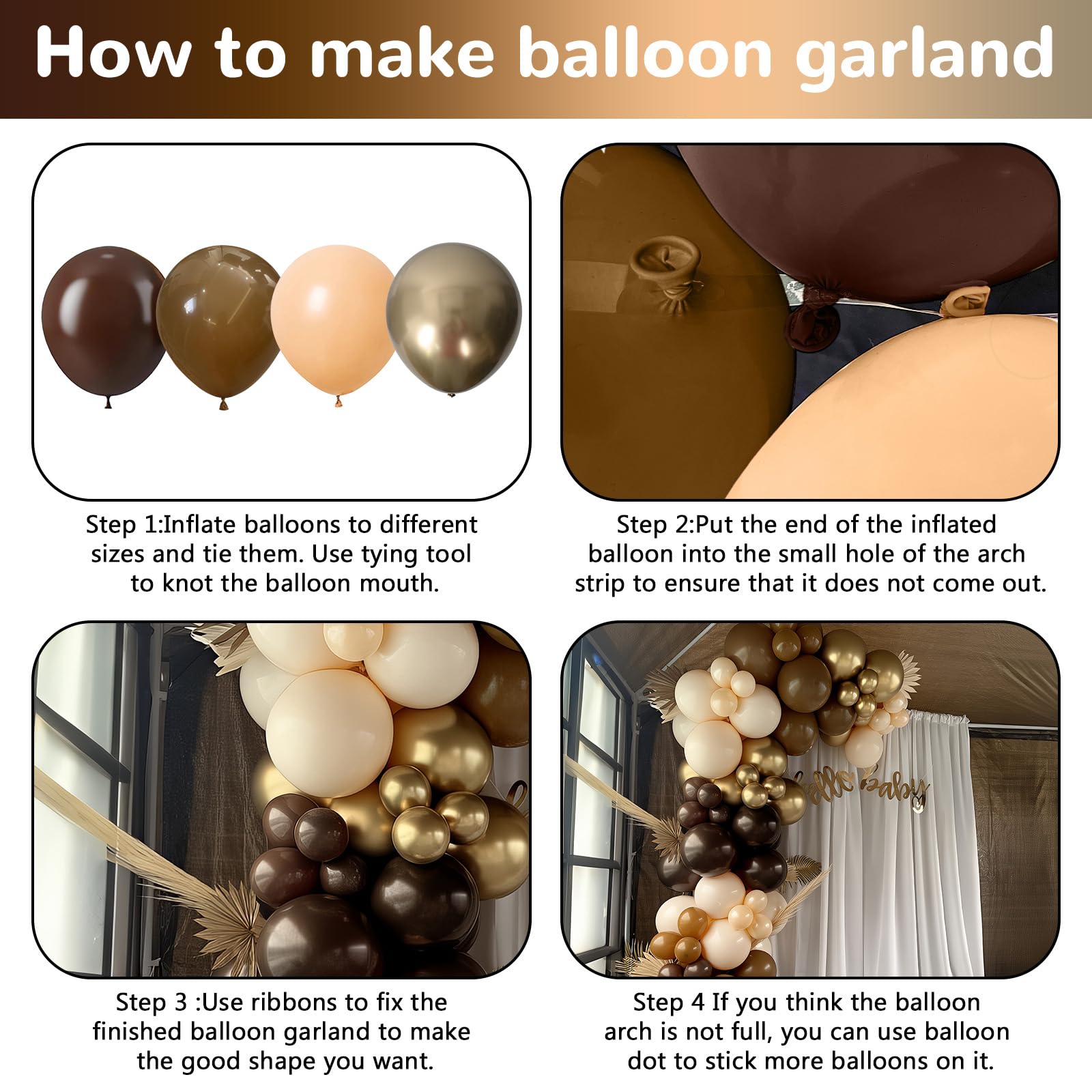HILAVO Braunes Ballonbogen-Set, 45,7 cm, klare Luftballons, Brauntöne, Creme, dunkler Kaffee, Nude, Beige, Champagner, Gold, Konfetti-Ballons für Thanksgiving, Herbst, Boho, Kuh, Rodeo, Babyparty