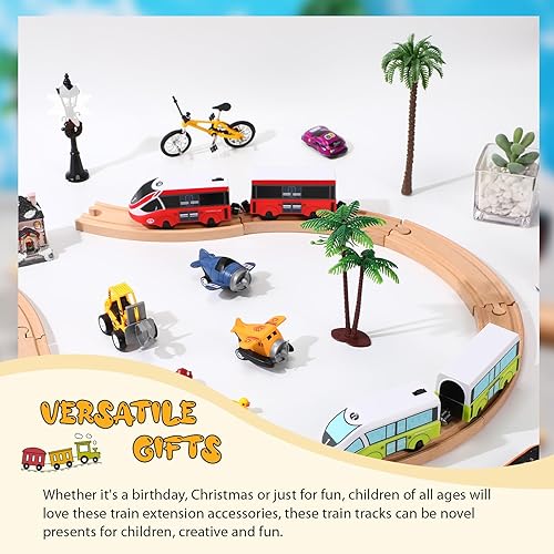 Miniatura 6 de Liliful Paquete de 8 paquetes de expansión de vías de tren de madera, compatibles con la mayoría de las vías de tren, vías de tren de 6 pulgadas