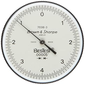 TESA Brown & Sharpe 599-7024-3 End Mounted Dial Test Indicator Set, White Dial, M1.4 x 0.3 Thread, 0-4-0 Reading, 1.5 Dial Diameter, 0-0.008 Range, 0.0001 Graduation, +/-0.0001 Accuracy