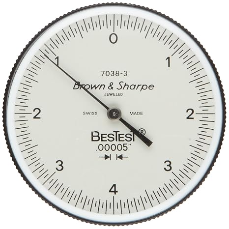 TESA Brown & Sharpe 599-7024-3 End Mounted Dial Test Indicator Set, White Dial, M1.4 x 0.3 Thread, 0-4-0 Reading, 1.5 Dial Diameter, 0-0.008 Range, 0.0001 Graduation, +/-0.0001 Accuracy