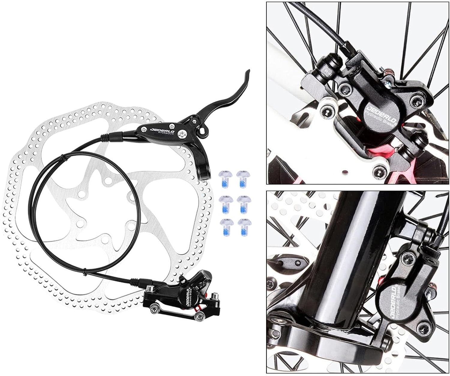 Hydraulic Bike Disc Brake Set Front Rear 750/1350mm Aluminum Alloy CNC weight Oil Disc Lever - Ergonomic 3-finger Brake Lever, Suitable for Mountain, Fat, and Electric E-Bike - Front 1 Rotor