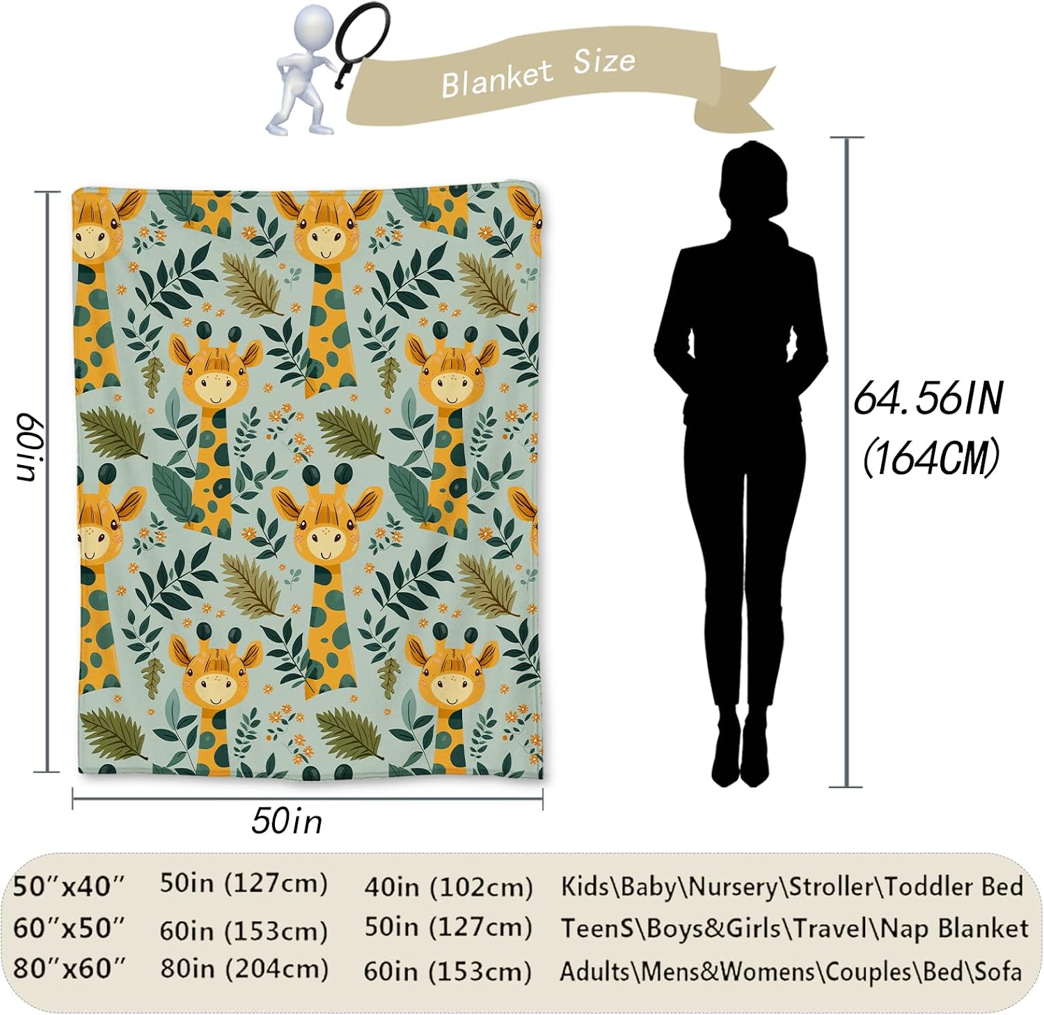 Adorable Giraffe Blanket, Soft Flannel Throw Blanket for Couch, Bed, Travel, Living Room & Home Decor, Cozy Lightweight Warm Fluffy Fuzzy Blankets for Adults Kids Women Boys Girls 60×50 in