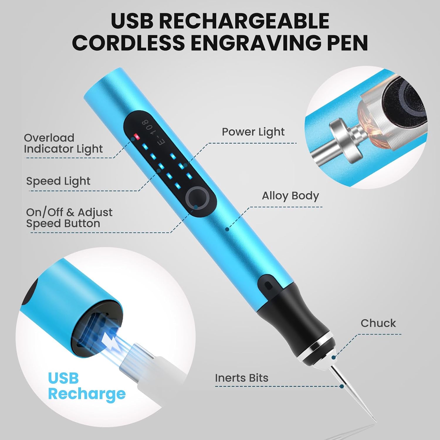 Electric Engraving Pen with 37 Bits for Wood Glass Stone Carving (Blue) image 2