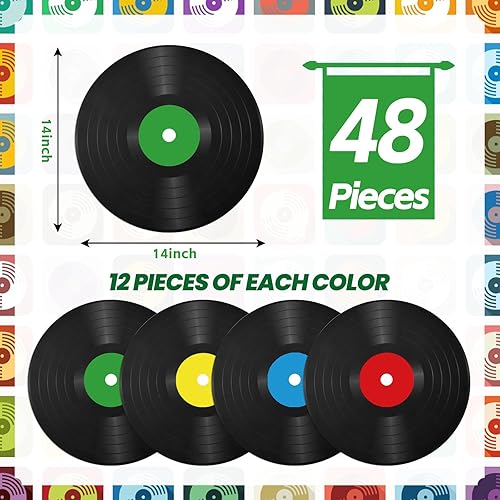 Miniatura 2 de Paquete de 48 manteles individuales de papel de registro para fiestas de los años 50, manteles individuales desechables para discos retro,