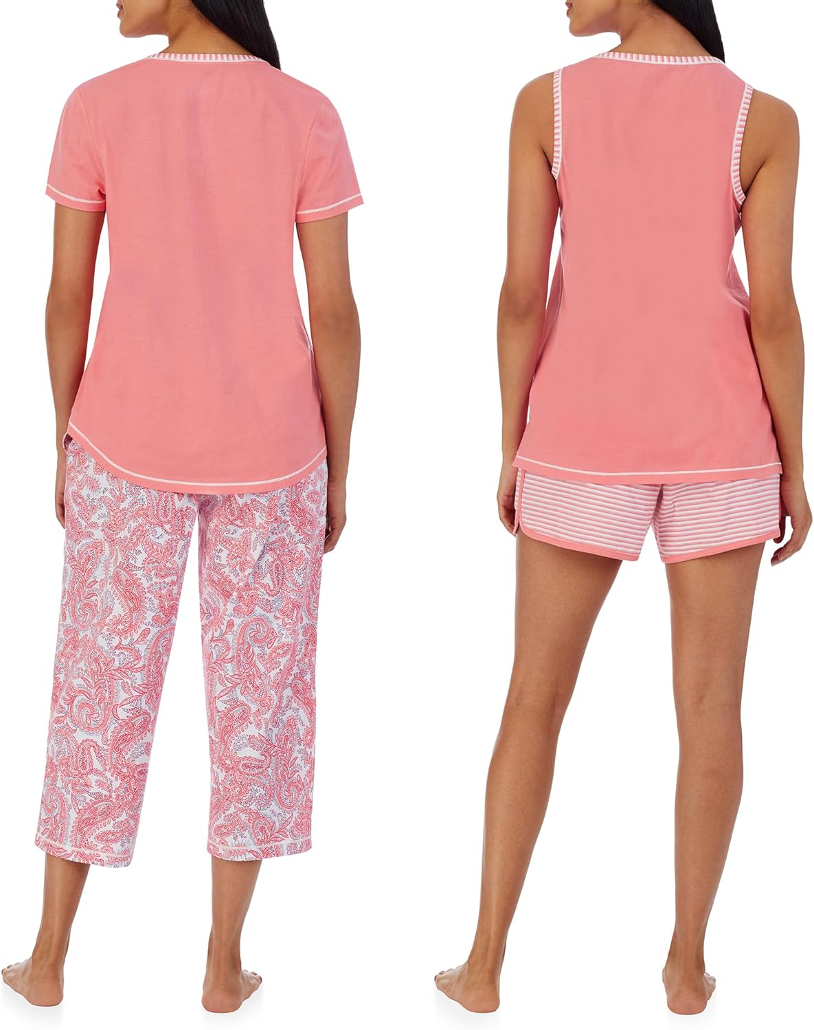 Carole Hochman Women's 4-Piece 100% Cotton Pajama Set – V-Neck T-Shirt, Tank, Capri Pants & Shorts with Drawstring & Pockets - Image 2