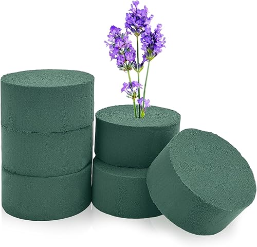 6 bloques redondos de espuma floral, espuma vegetal de 3.2 x 1.6 pulgadas, espuma de flores verdes secas y húmedas para arreglos florales frescos o