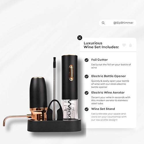 Miniatura 8 de Sip &amp; Shimmer Aireador de vino eléctrico, aireador de vino moderno, dispensador de vino eléctrico, vertedor de vino dorado, bomba de vino, vertedor