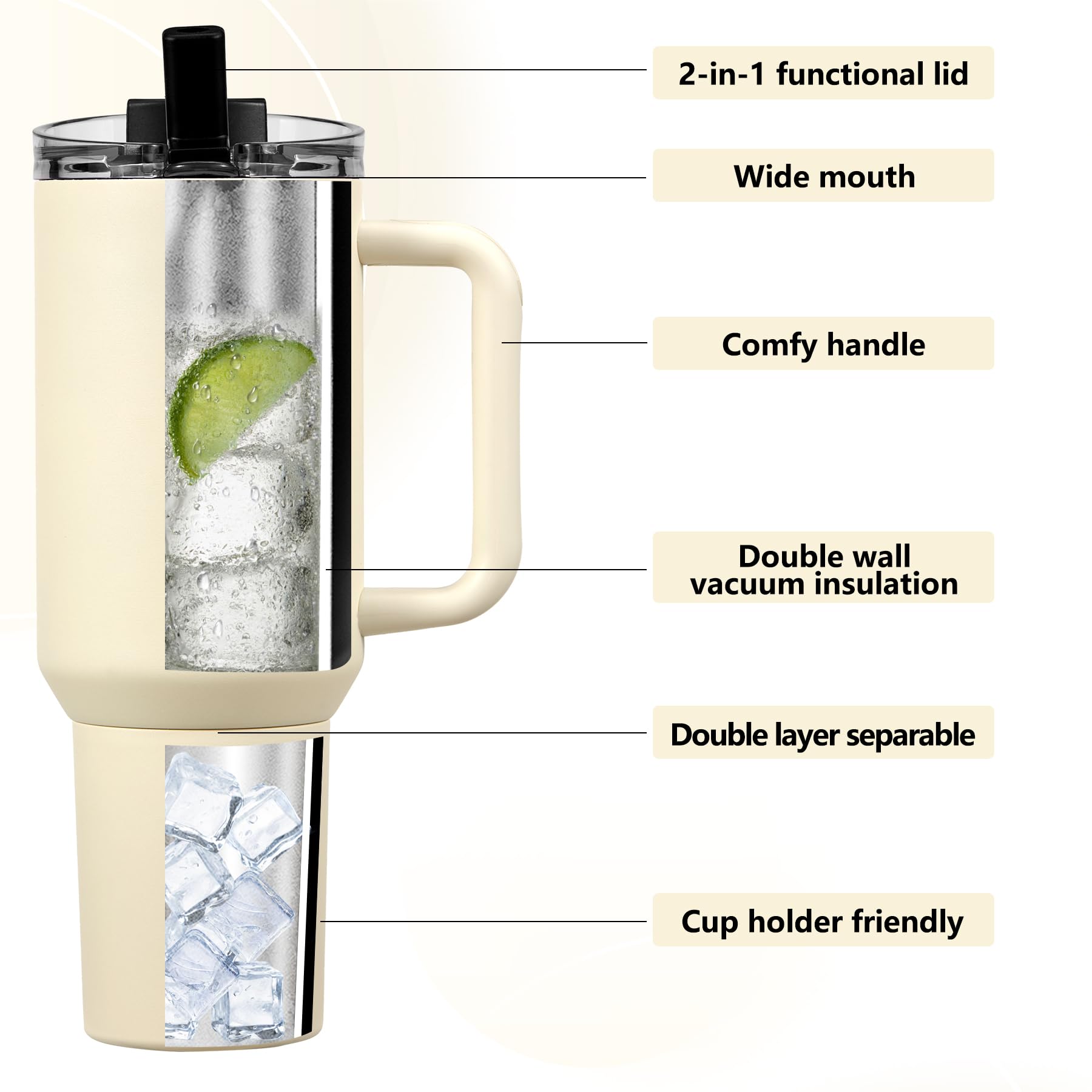 Gobelet Isotherme Avec Paille 1300 Ml - Bouteille D'eau étanche, Plastique Alimentaire, Léger
