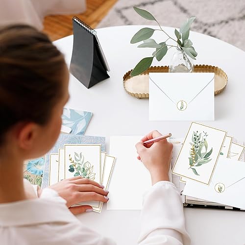 Miniatura 3 de BeYumi 85 tarjetas de felicitación doradas con sobres, calcomanías de acuarela, tarjetas de notas botánicas de acuarela con plantas verdes, tarjeta