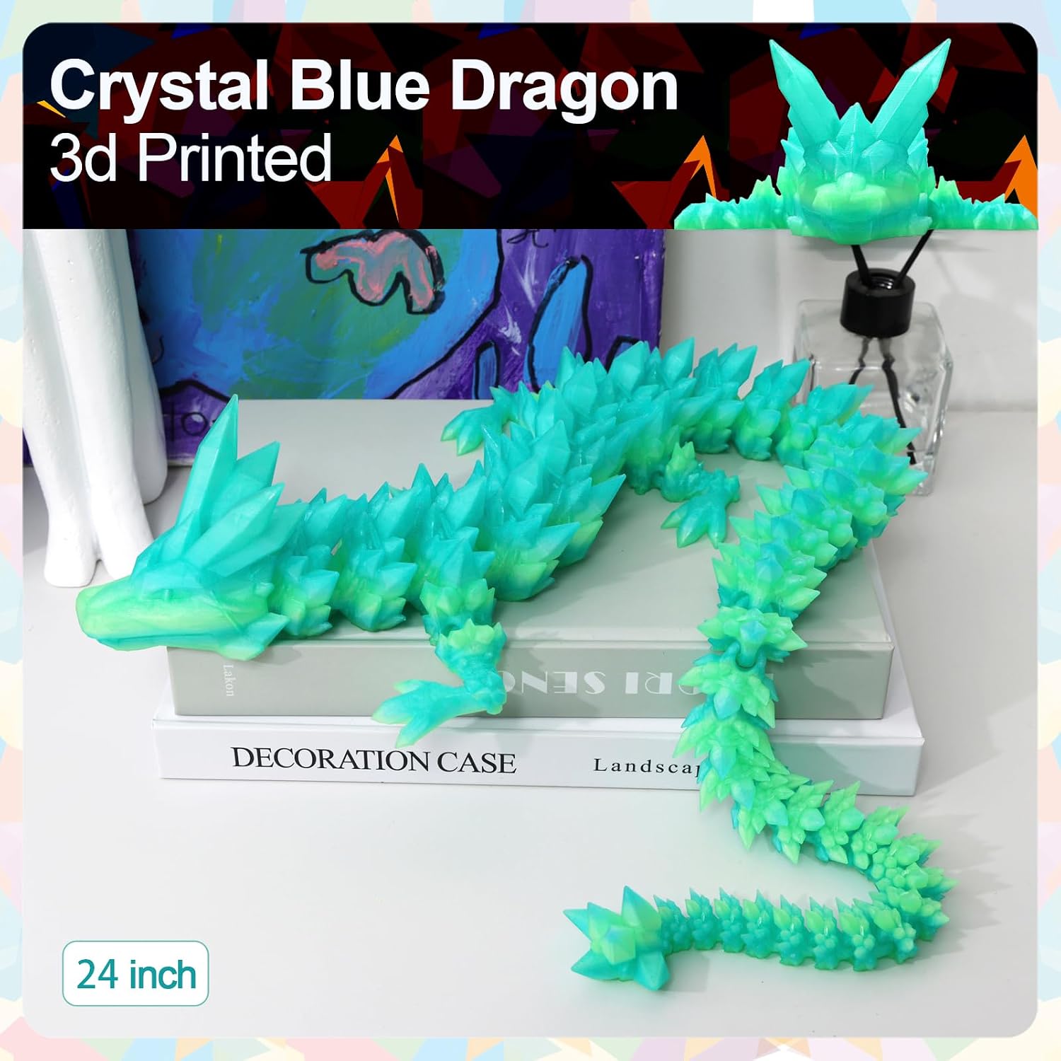 3D Printed Dragon 24 Inch, Large Articulated Crystal 3D Dragon Fidget Toy image 4