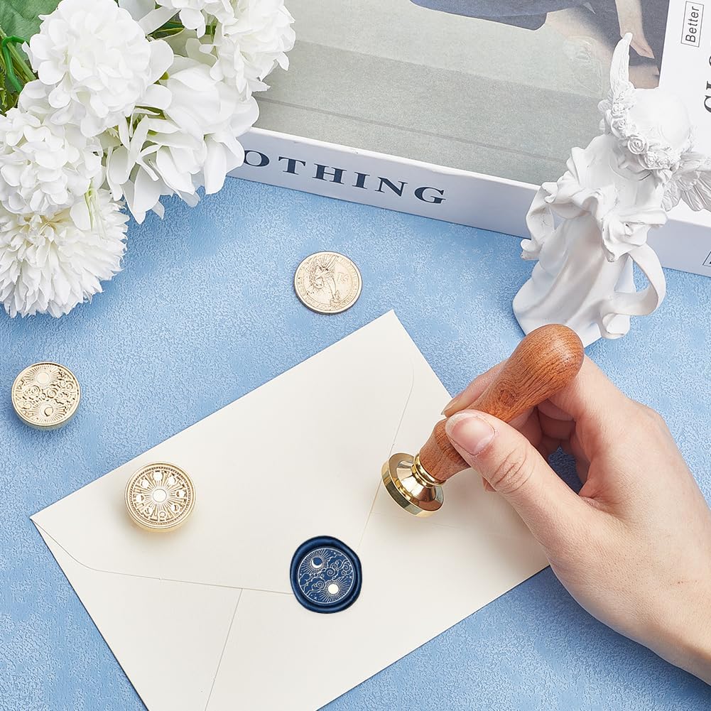 CRASPIRE 2Pcs Wax Seal Stamp Heads Only Replacement Sun and Moon Removable Moon Phase Sealing Stamp Brass Head for Creative Gift Envelopes Invitations Cards Decoration DIY Scrapbooking Embellishment