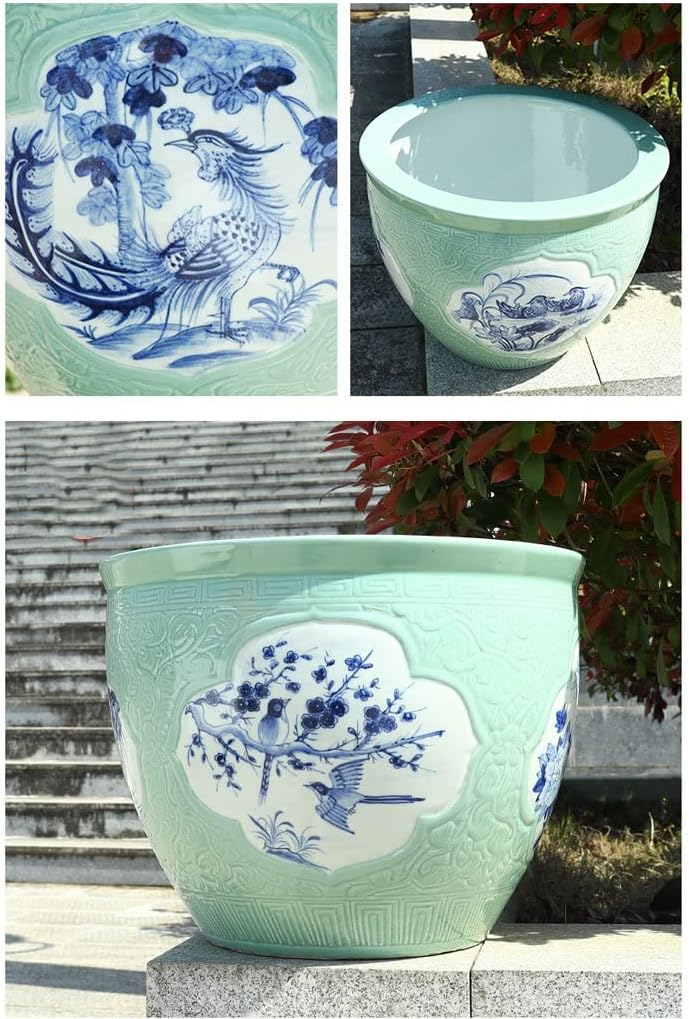 Small Fish Tank Aquarium Fish Tank Ceramic Large Tank Goldfish Tank Feng Shui Lucky Turtle Tank Flower Pot Water Lotus Planting Tree Tank Fish Tank Kit(54cm)