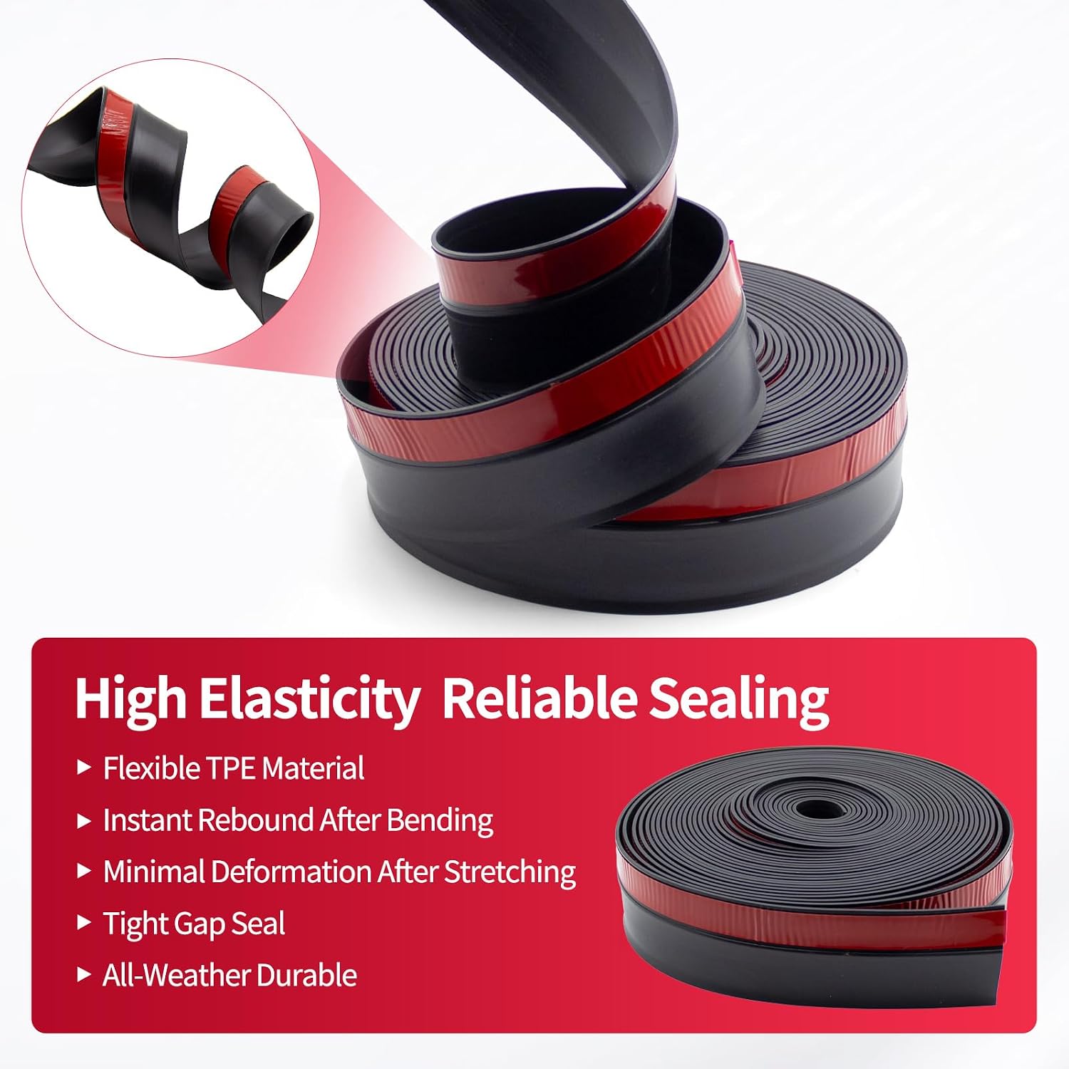 Garage Door Seal Kit for Top and Sides - 40 Ft Heavy Duty Weather Stripping, Flexible TPE Garage Door Air Seal, Easy Trim for Standard Garage Doors, Black
