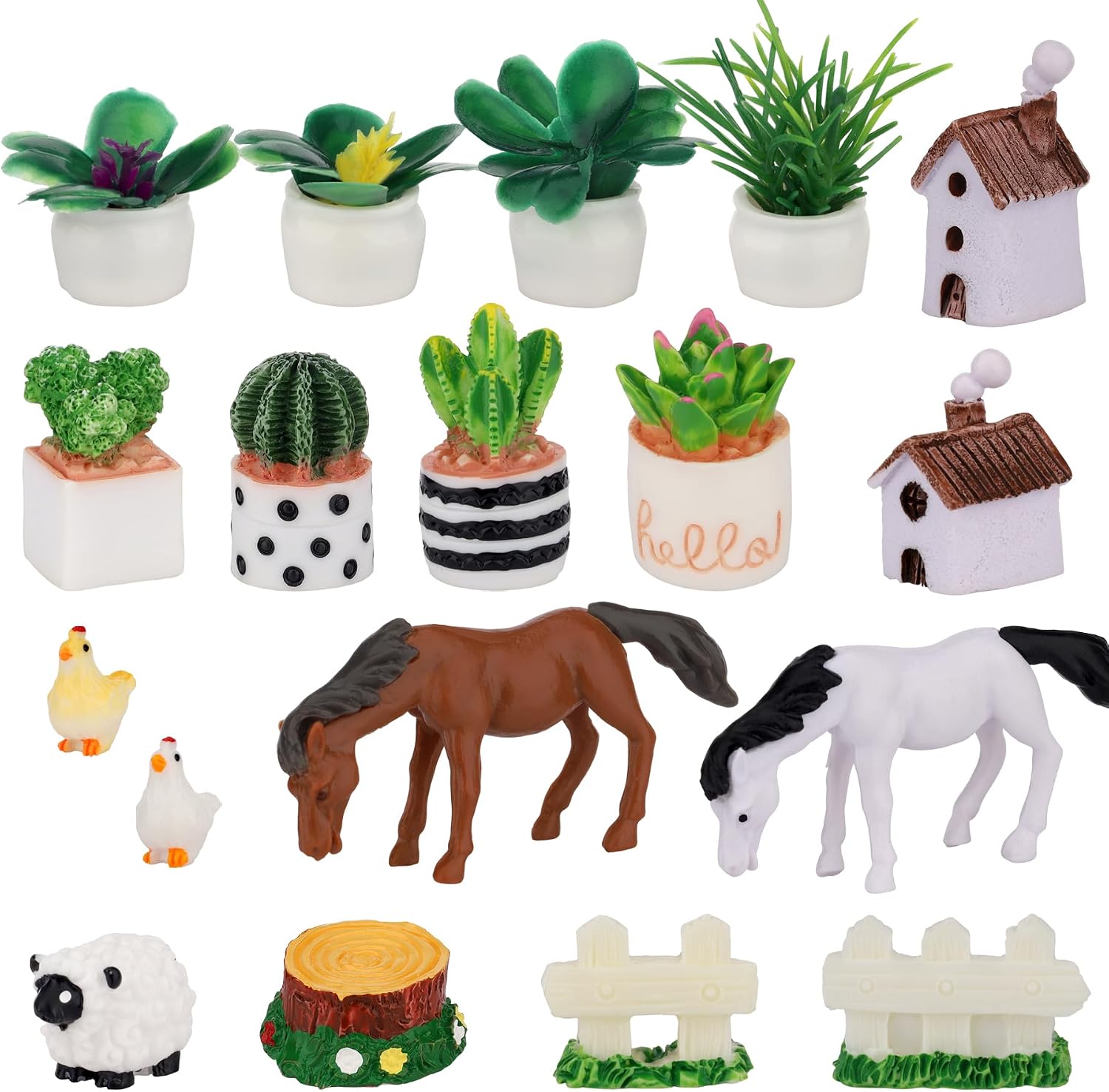 18Pcs Miniature Resin Fairy Garden Accessories Mini Landscape Decor