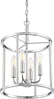 Vista 1 de Farol colgante de 4 luces, lámpara geométrica, acabado de níquel cepillado, cadena ajustable, jaula de metal, iluminación colgante para cocina