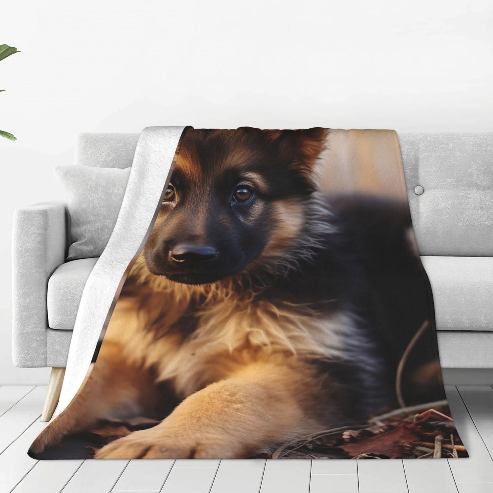 KLOPH German Shepherd Puppy Throw Blanket 80"x60" Flannel Fluffy Warm Blanket for Couch, Reversible Plush Blankets for Bed, Comfy Fuzzy Blanket for Sofa, Plush Lightweight-Blankets for All Season