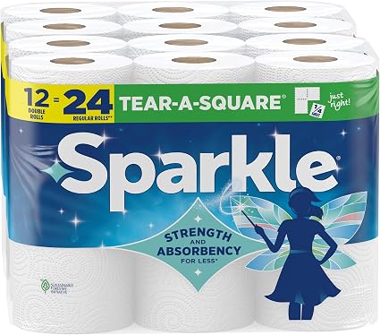 Sparkle Tear-A-Square Paper Towels, 12 Double Rolls