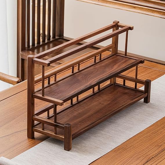 Solid Wood Chinese Tea Cup Holder, Tea Set Storage Rack, Desktop Decoration Teaware Storage Shelf For Living Room Kitchen Office,No Assembly Required(C-50x16x27.5cm)