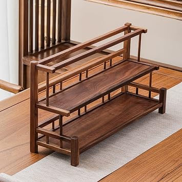 Solid Wood Chinese Tea Cup Holder, Tea Set Storage Rack, Desktop Decoration Teaware Storage Shelf For Living Room Kitchen Office,No Assembly Required(C-50x16x27.5cm)