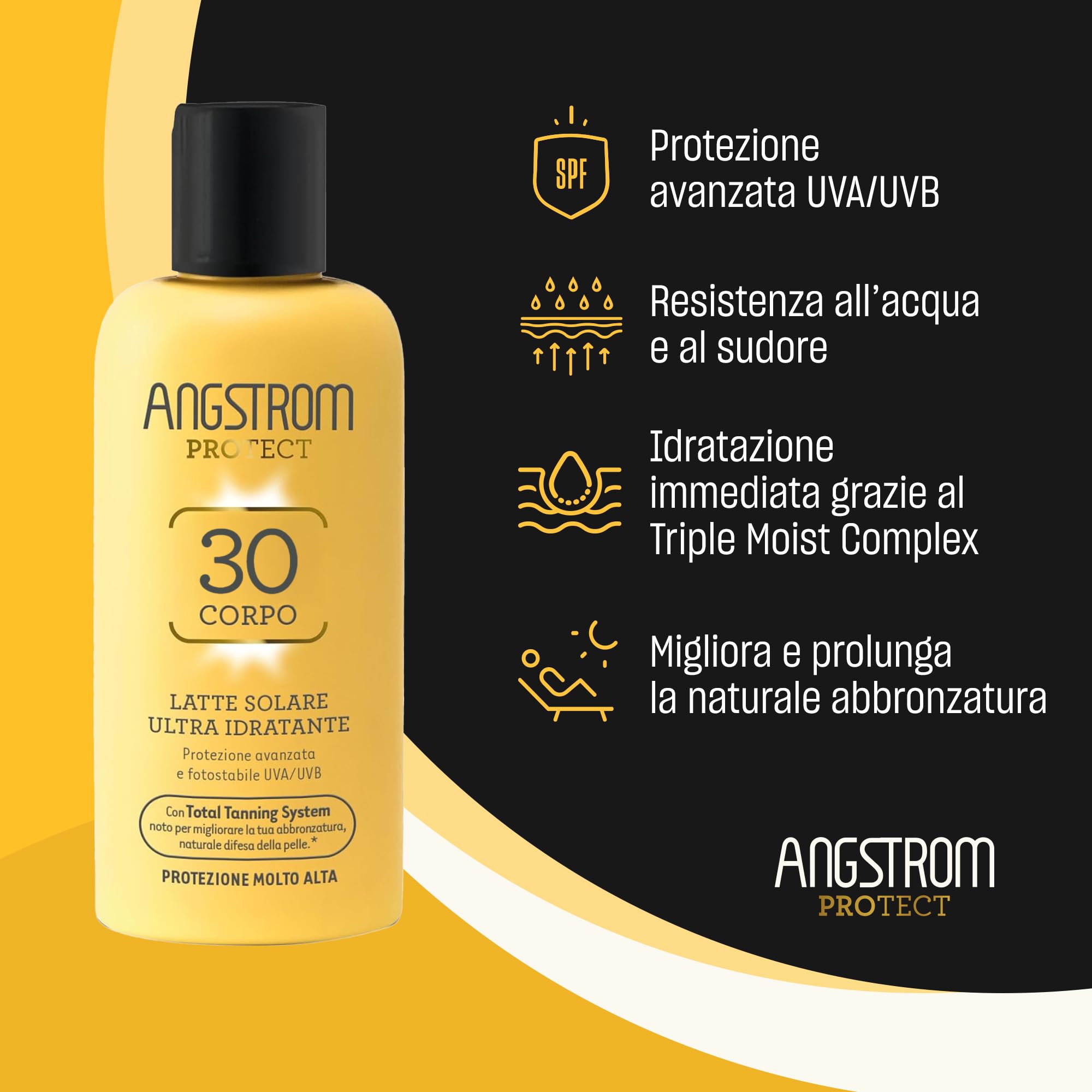 ANGSTROM Protect Latte Solare Corpo SPF 30, Azione Idratante e Duratura, Indicata per Pelli Sensibili, 200 ml
