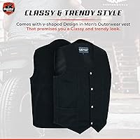 Vista 3 de Daniel - Chaleco de motociclista inteligente para hombre, diseño de cuello en V, chaleco de mezclilla negro con lateral liso y bolsillo