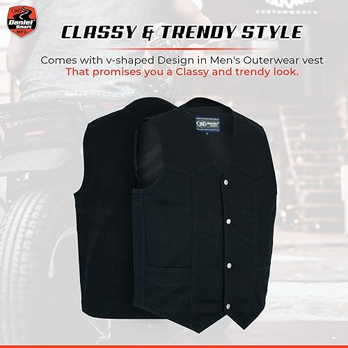 Miniatura 3 de Daniel Smart Biker Vest for Men V-Shaped Neck Design Black Denim Vest with plain Side and concealment Armory Pocket