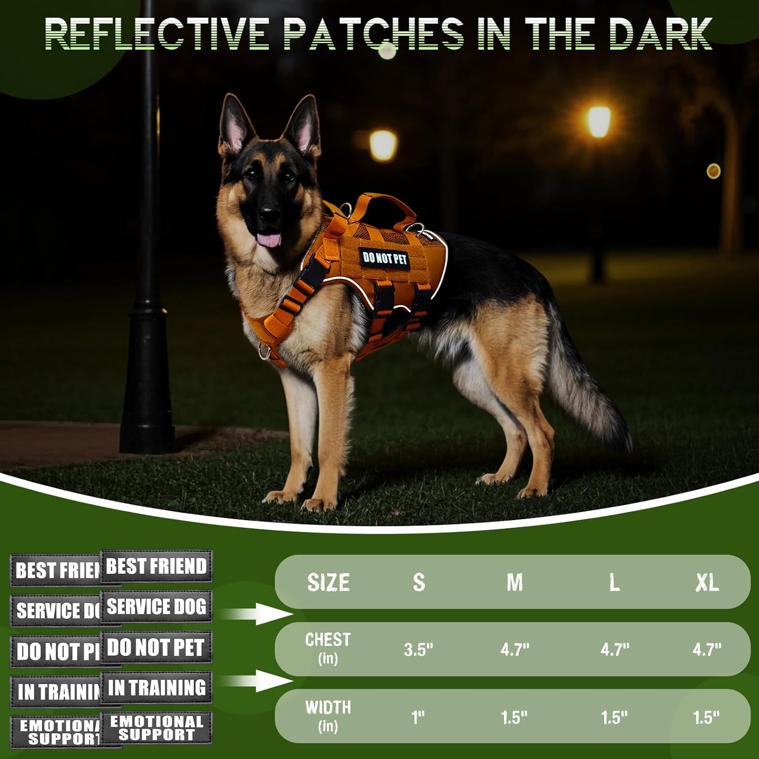 WINSEE Mesh Dog Harness with 10 Pet Patches for Medium Service Dog in Training, Breathable Tactical Molle Vest with Double Handle, Reflective Military Pet Vest for Walking Hiking