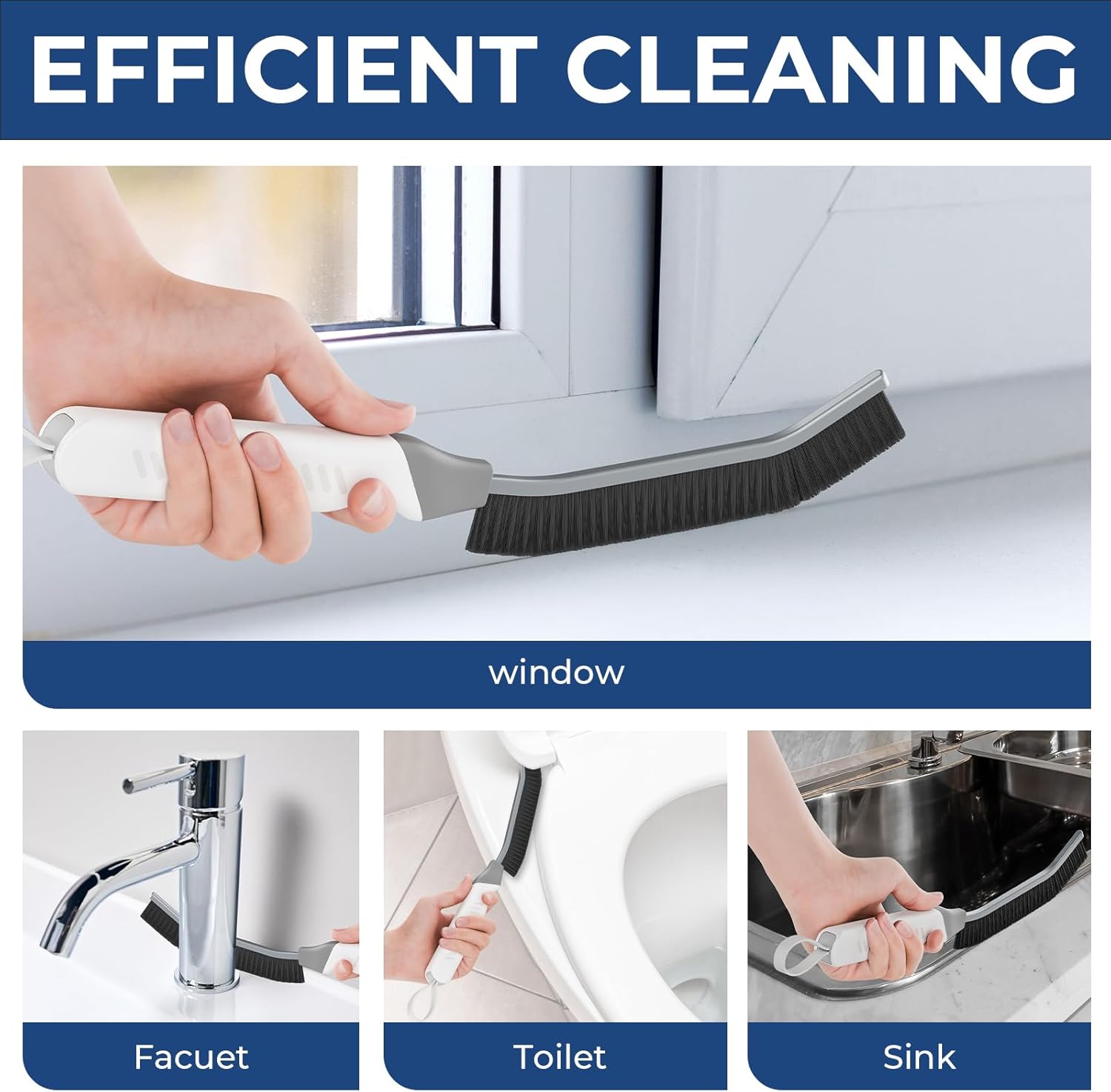 Crevice Cleaning Brushes, Scrub Brush Tool for Hard to Reach Tight Spaces, Home Essentials Cleaning Supplies for Shower, Bathroom, Kitchen, Toilet，Window (2, White)
