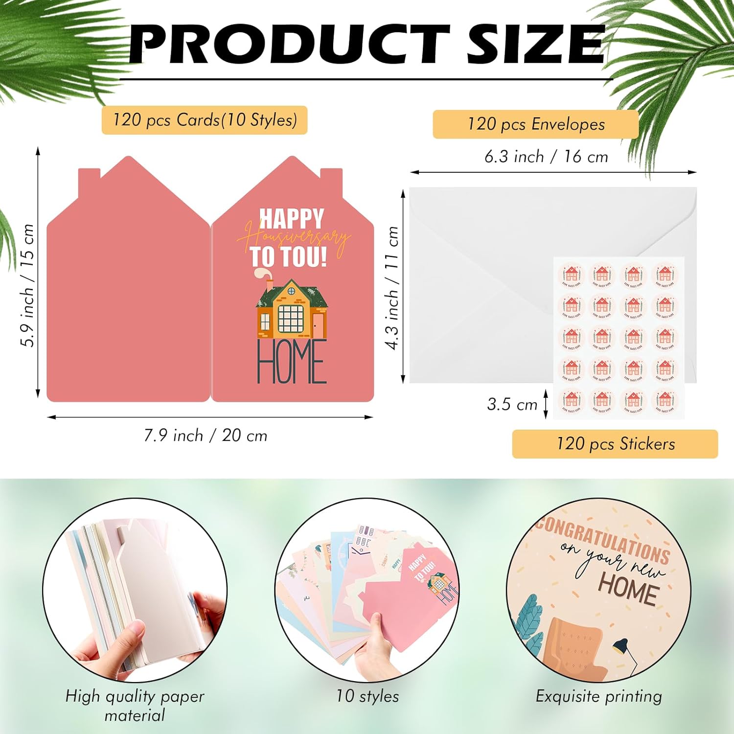 Motiskyy 120 Pcs Happy Home Anniversary Cards 4 x 6 in Real Estate Agent Supplies Closing Gifts Thank You Notes Bulk Blank New Home Card Congratulations Welcome House with Envelopes and Stickers