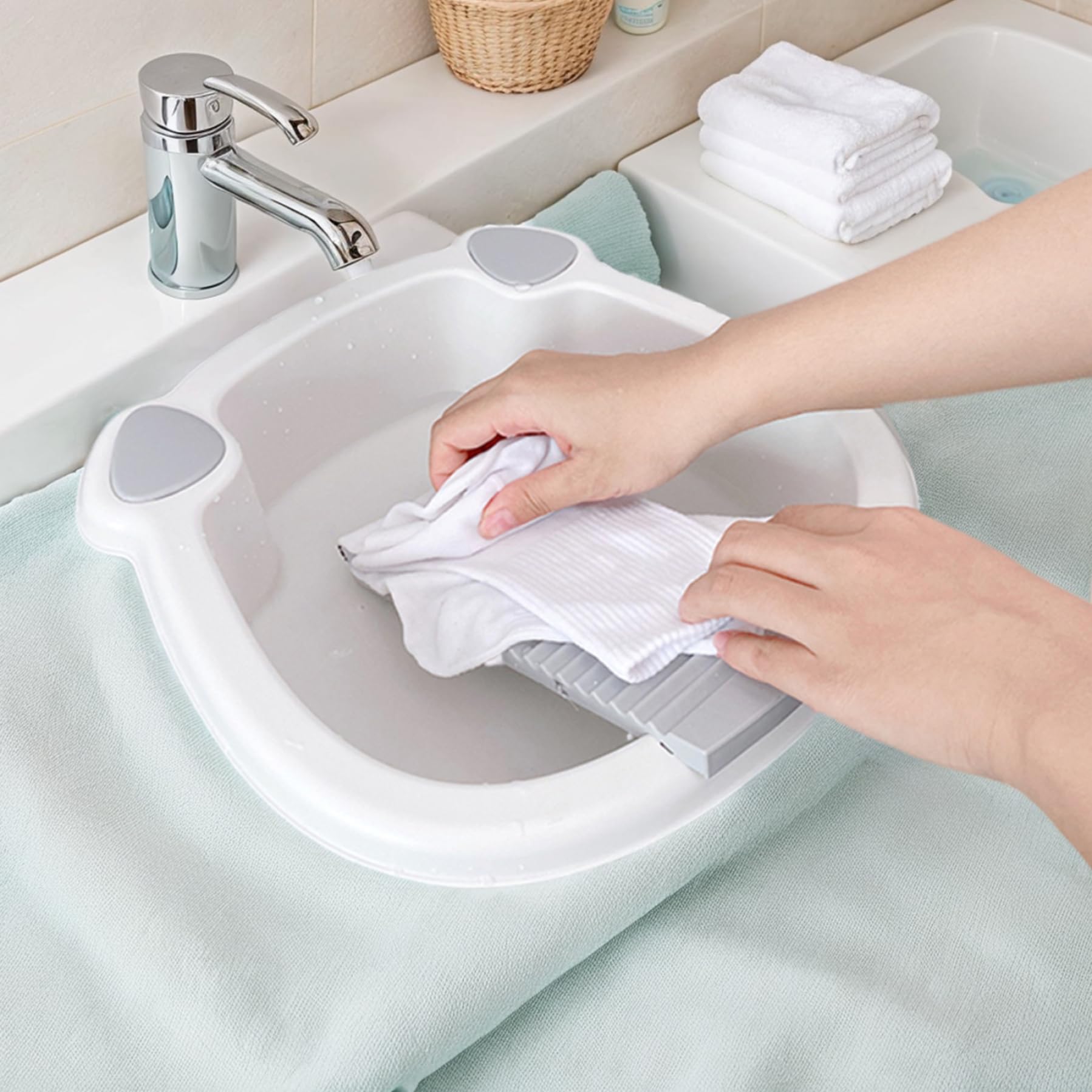 Lavabo con asse per lavare integrato Antiscivolo Portatile con ampia vasca Asse per lavare in plastica per a mano i vestiti, calzini, piccoli articoli