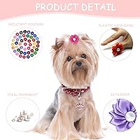Vista 3 de Lazos para perros, 50 lazos para el pelo de perro con bandas de goma a granel para perros pequeños y niñas, mezcla hecha a mano con perlas pequeñas