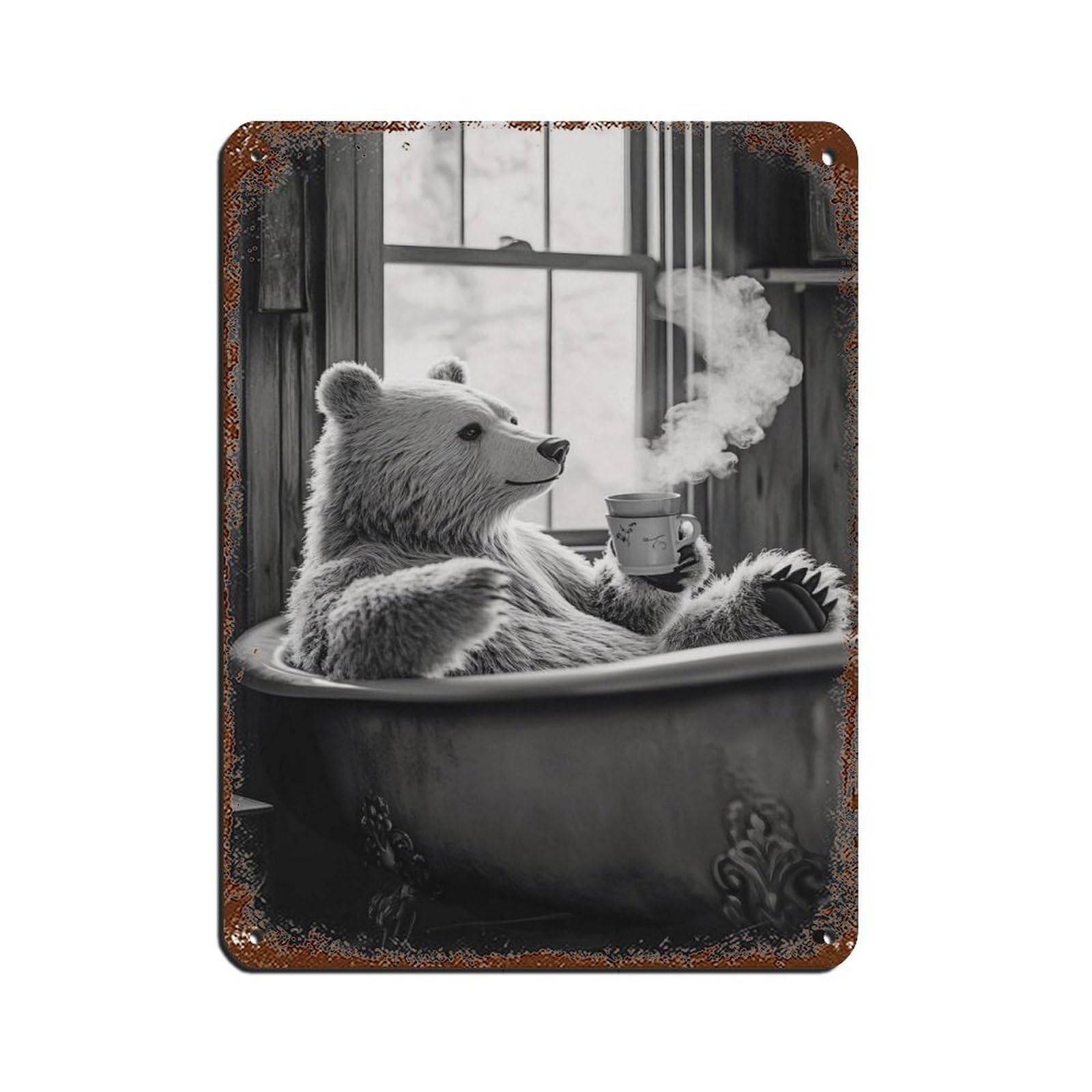 Cozy Bear, Bear in Bathtub Tin Sign Vintage Metal Pub Club Cafe Bar Home Wall Art Decoration Poster Retro 12x16inch(30x40cm)
