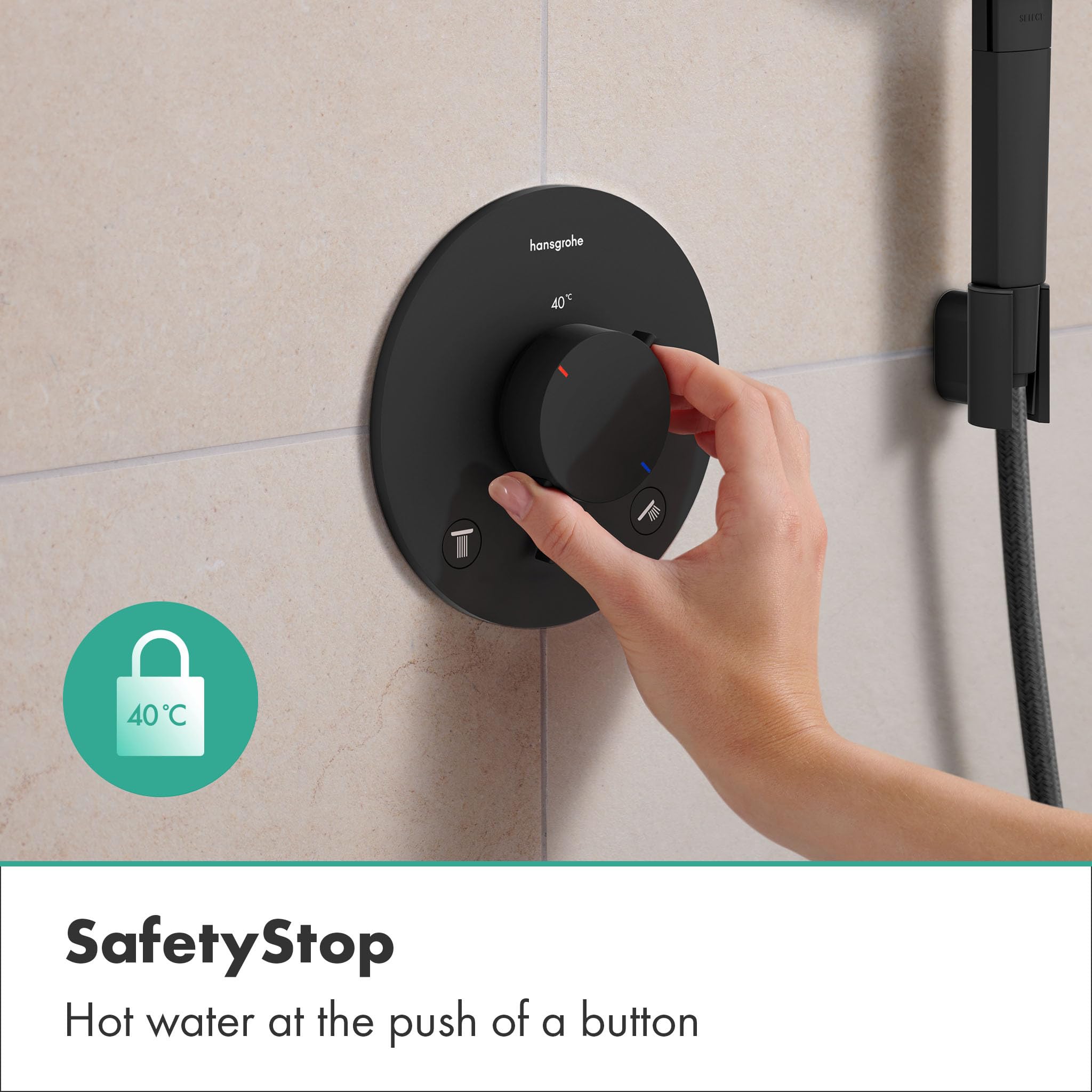 hansgrohe Ecostat Comfort S - Duschthermostat Unterputz, Duscharmatur mit Sicherheitssperre (SafetyStop) bei 40° C, Thermostat für die Dusche, Mischbatterie für 2 Verbraucher, Mattschwarz, 33715670