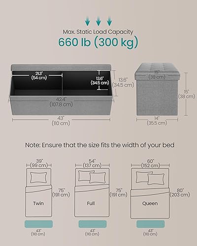 Miniatura 2 de SONGMICS MAZIE Collection - 43 Inches Folding Storage Ottoman Bench, Ottoman Foot Rest, End of Bed Bench, Storage Chest, Load 660 lb, for Living