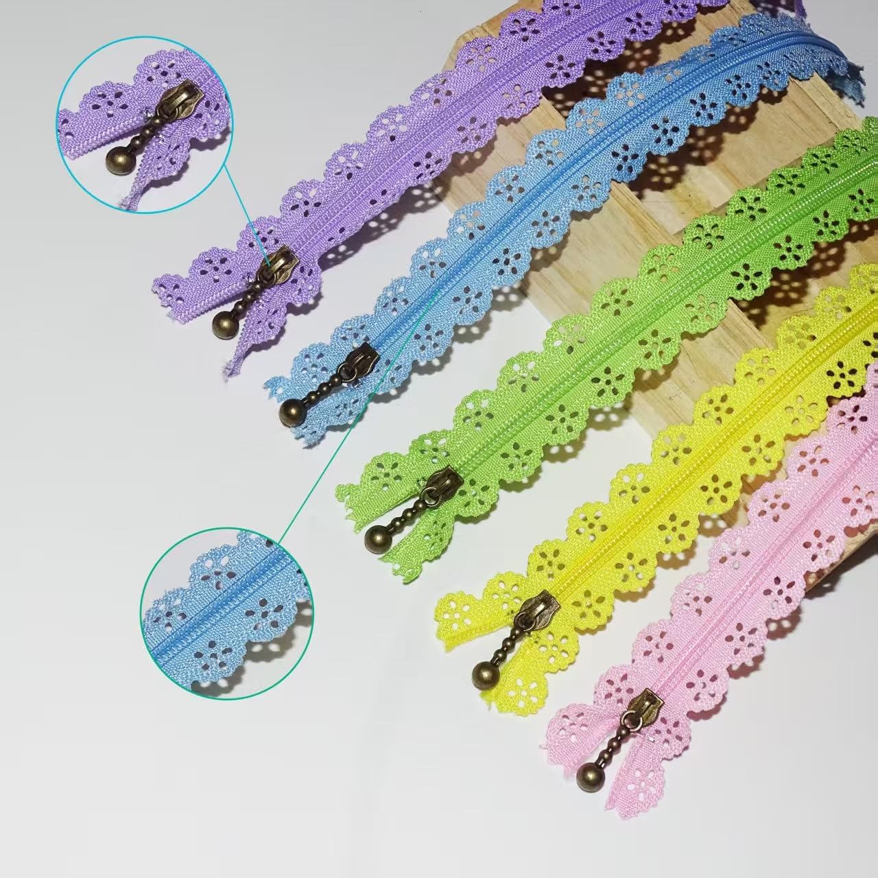 20 pcs Decorative Lace Zippers with Bronze Pull, 20 Colors Assortment, 19.69 Inch Length (Mix, 19.69 inch)
