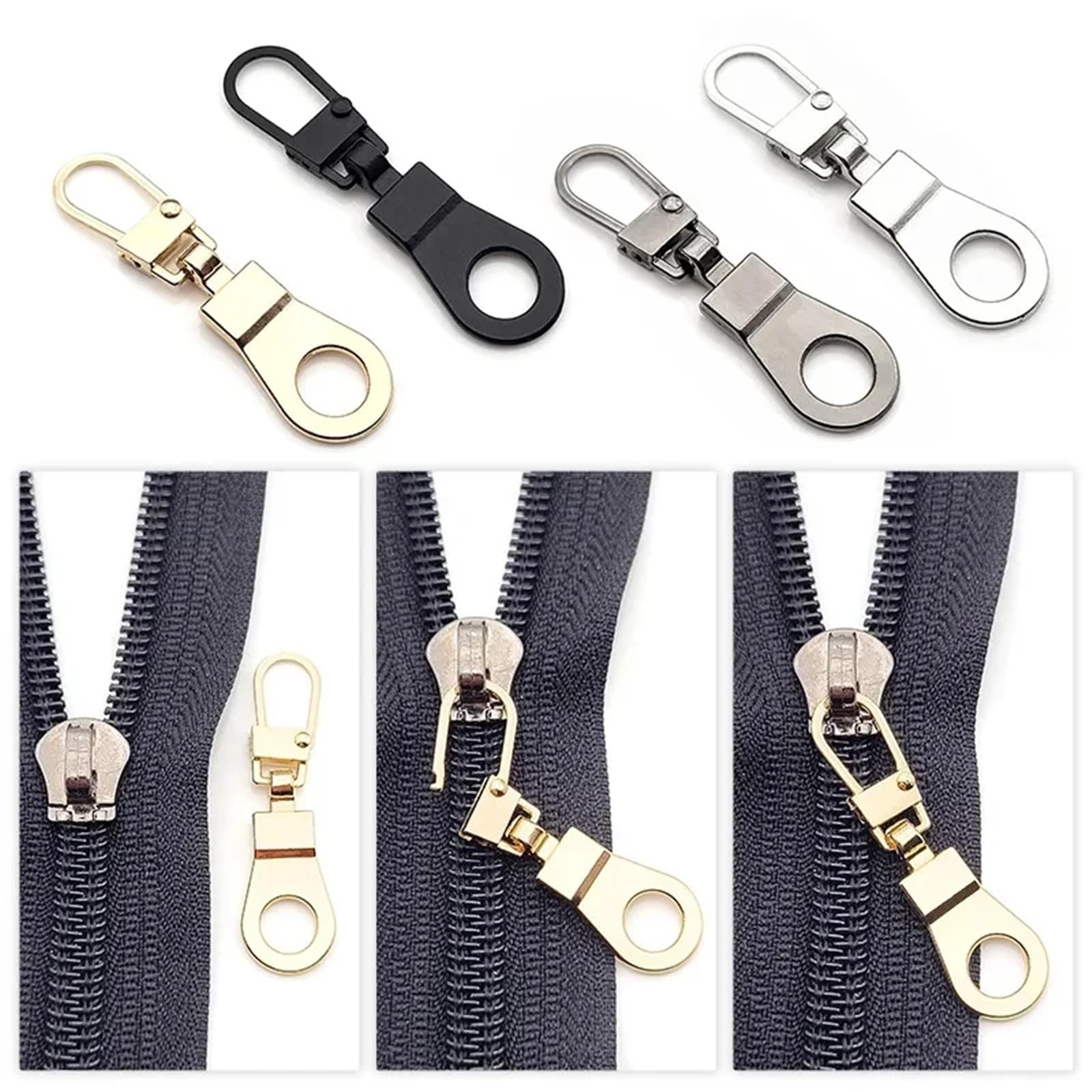 Recambios para tiradores de cremallera, Paquete de 15 tiradores cremallera metal repuesto, multicolor(10pcs-black)