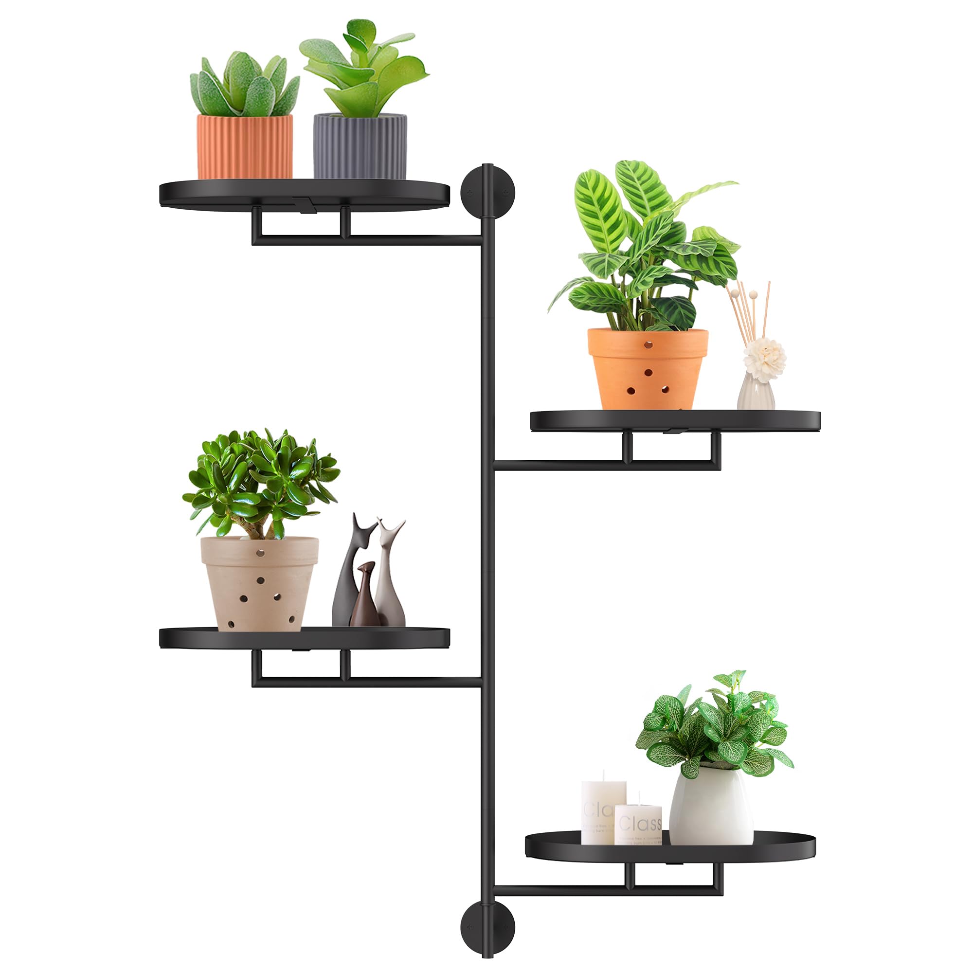 YFFSRJDJ Rotating Window Plant Shelves, Floating Shelves for Wall, 4-tier Metal Corner Black Plant Stand Holder Plant Shelf for Multiple Plants Indoors，Windows Sill Plant Shelf Wall Mounted — image 1