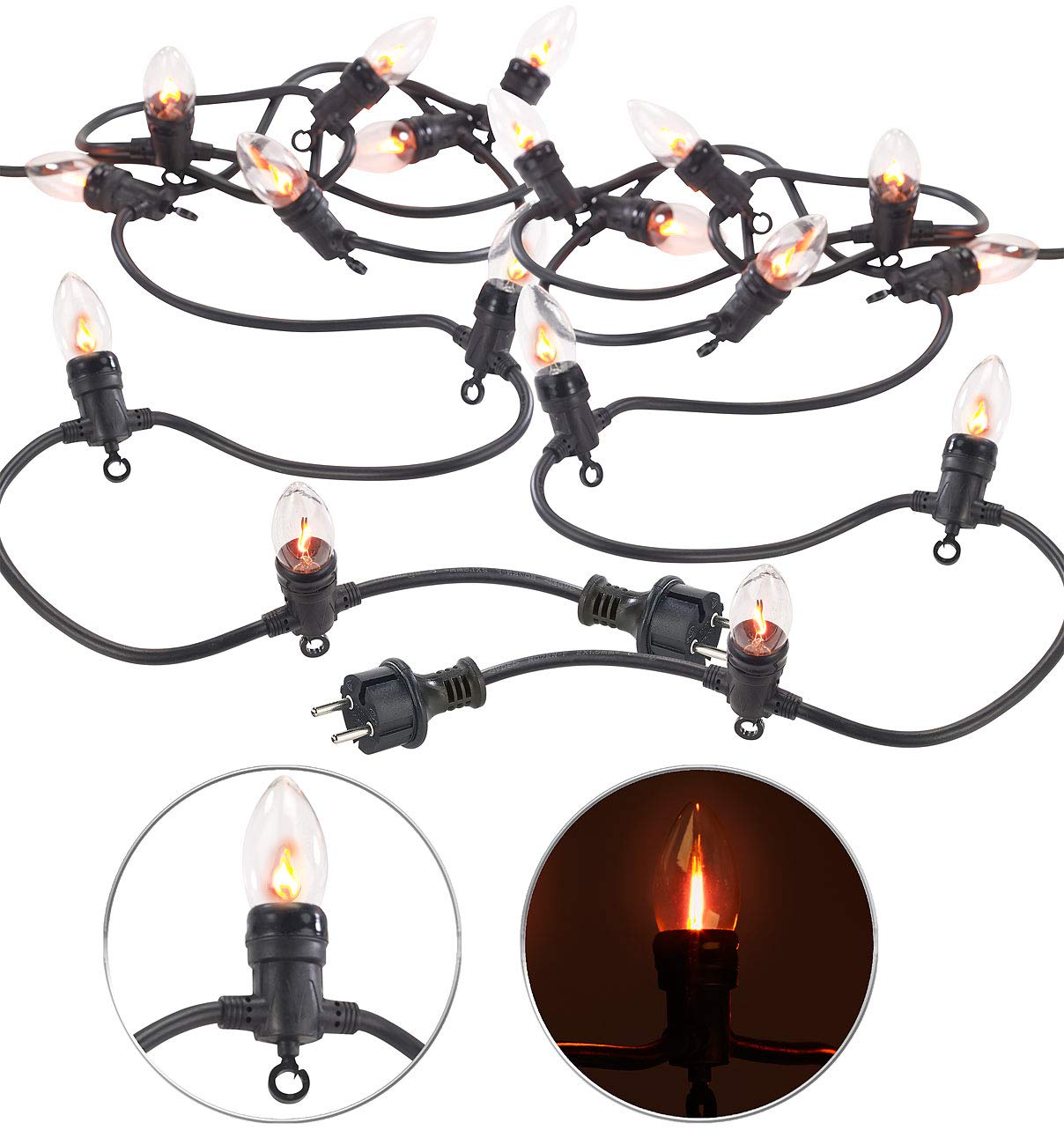 Lunartec Lagerfeuer Lichterkette: 2er-Set Deko-Lichterketten, 10 Glühbirnen in Flammen-Optik, IP44, 4,2m (LED Lichterkette Flammeneffekt, Flammeneffekt außen, Band)