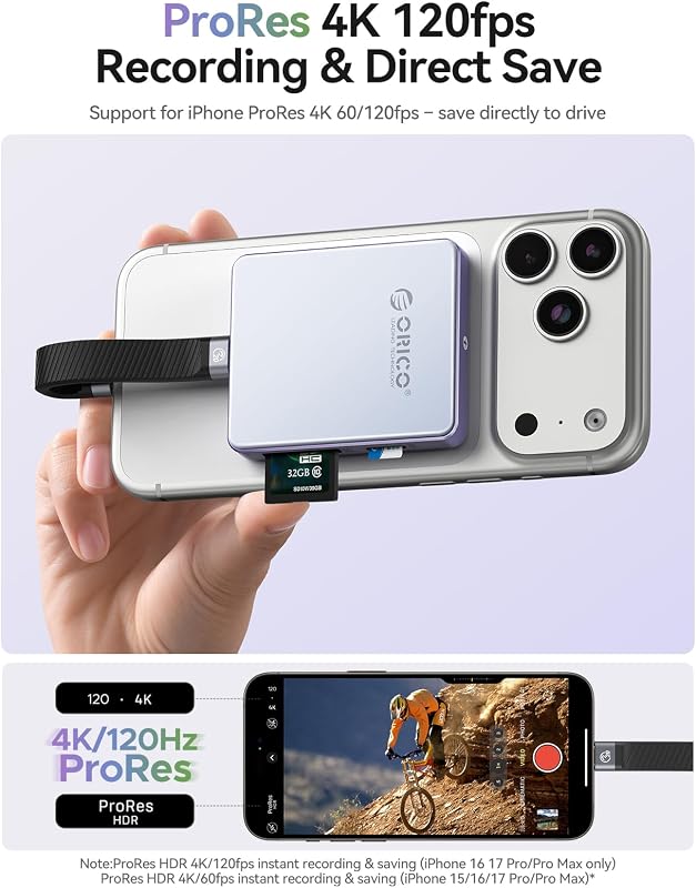 Cititor de carduri magnetic și carcasă M.2 SSD ORICO 5 în 1 pentru iPhone 15 16 17 Pro, TF, SD 3.0, NVMe 2230 2242, negru, fără SSD, USB 3.2 10Gbps, PD 100W